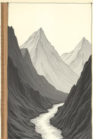 Aklat cover ng 'Ang Paglalakbay' na may pen-and-ink drawing ng bundok